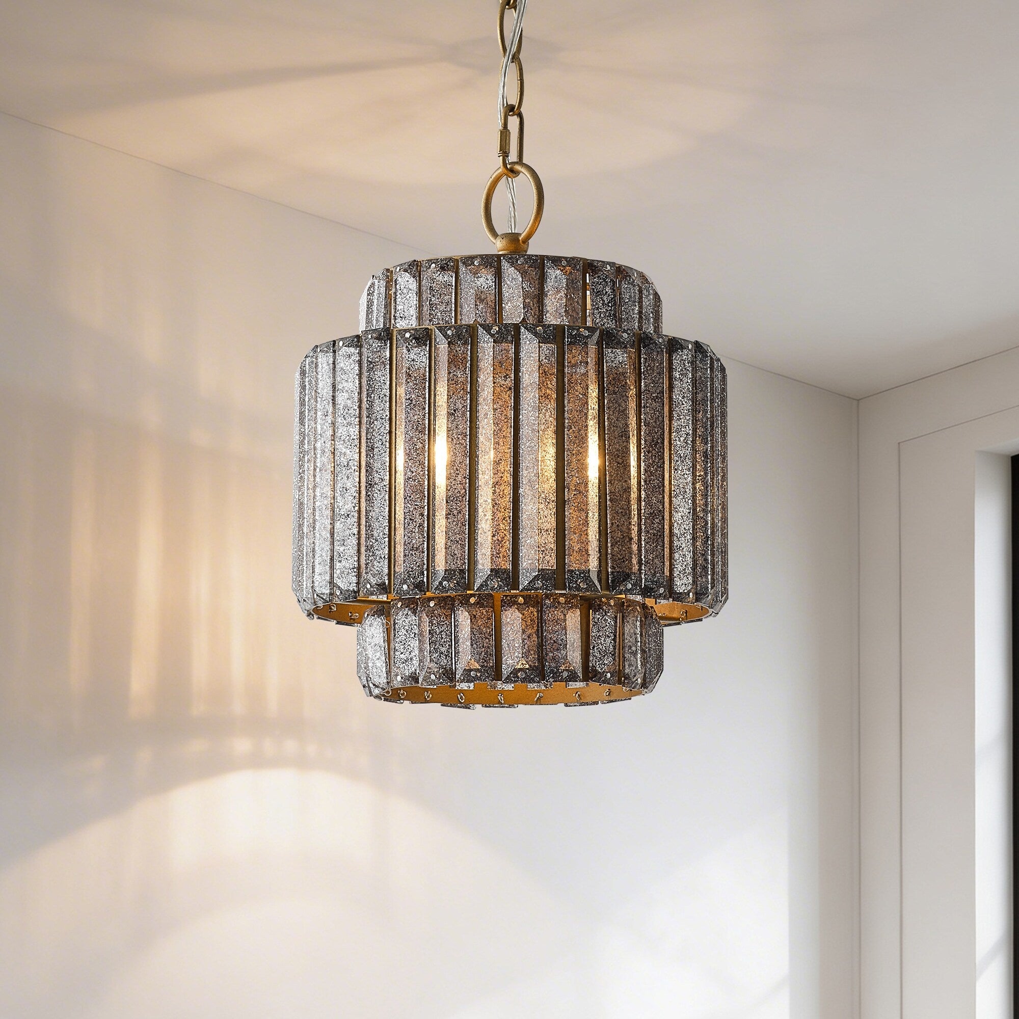 10 Distressed Grey Crystal Adjustable Tiered Pendant Light For Kitchen Island