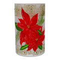 10 Red Poinsettias Gold Flameless Glass Christmas Candle Holder
