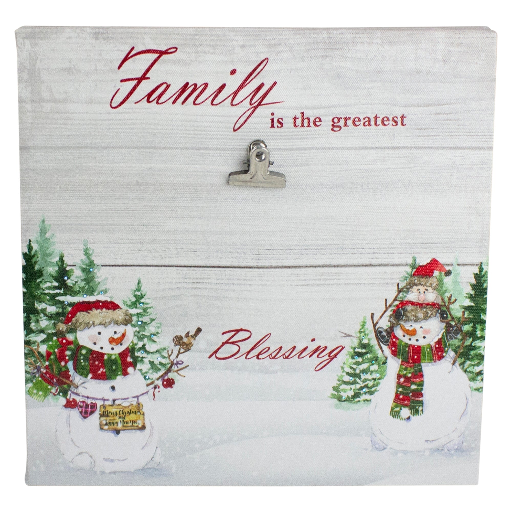 10 Lighted Snowman Family Blessing Christmas Canvas Wall Art With Photo Clip