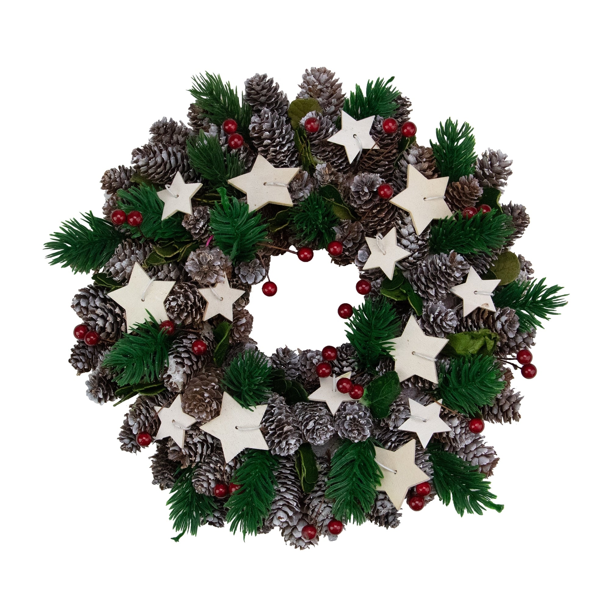 10 Decorative Pine Cone With Berries And Stars Christmas Wreath Unlit