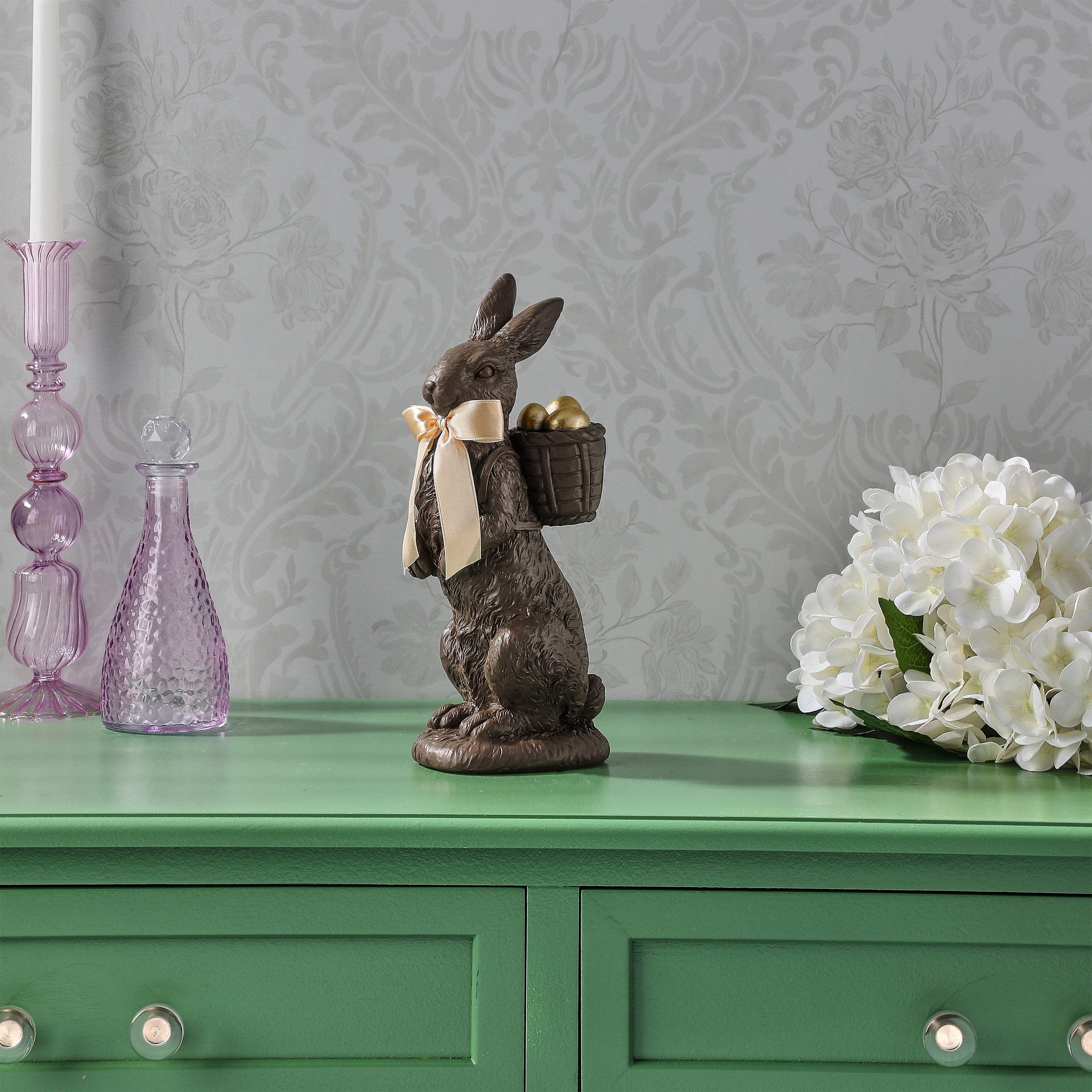 10 Resin Chocolate Bunny With Basket And Eggs