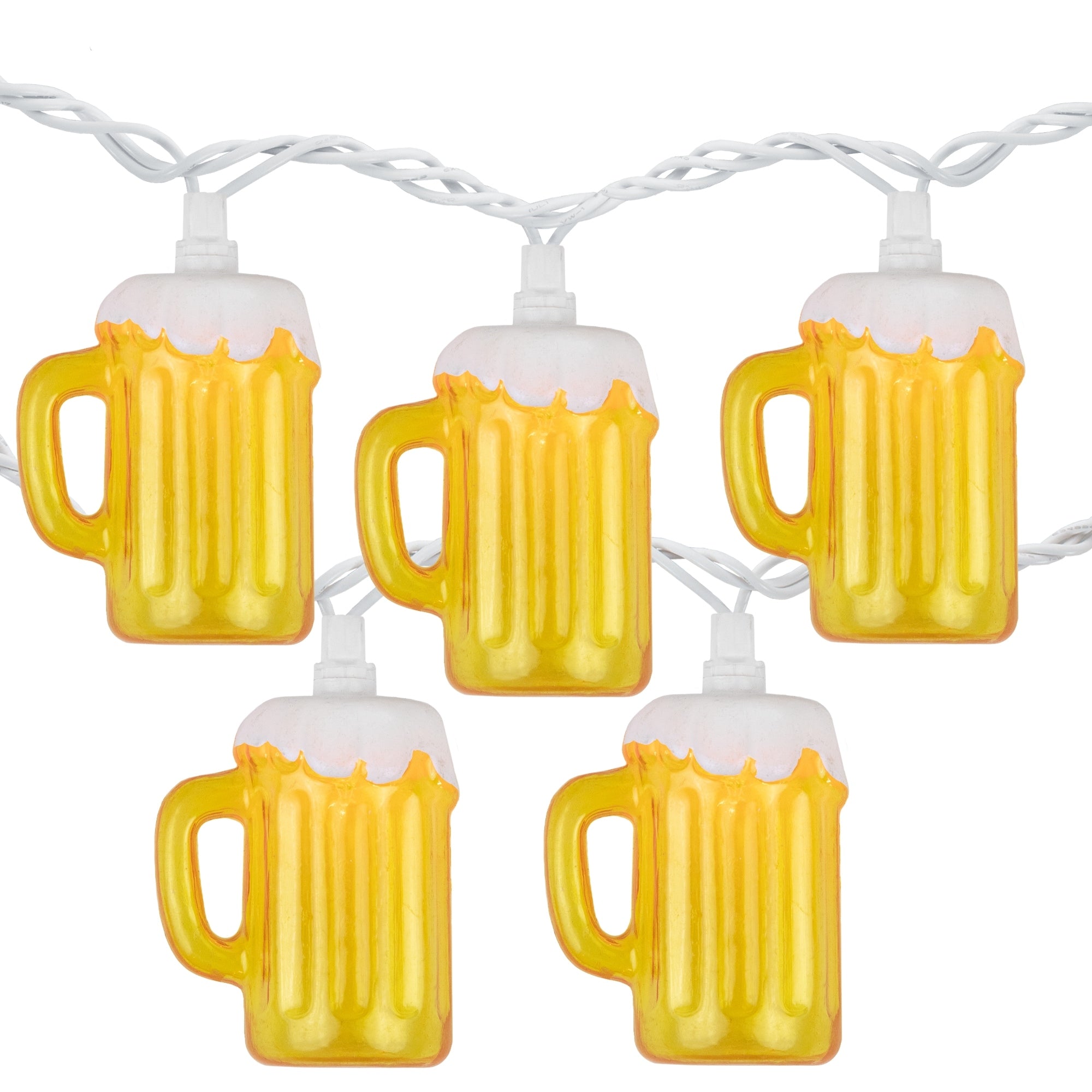 10 Count Beer Mug Shaped Summer String Light Set 7.25Ft White Wire