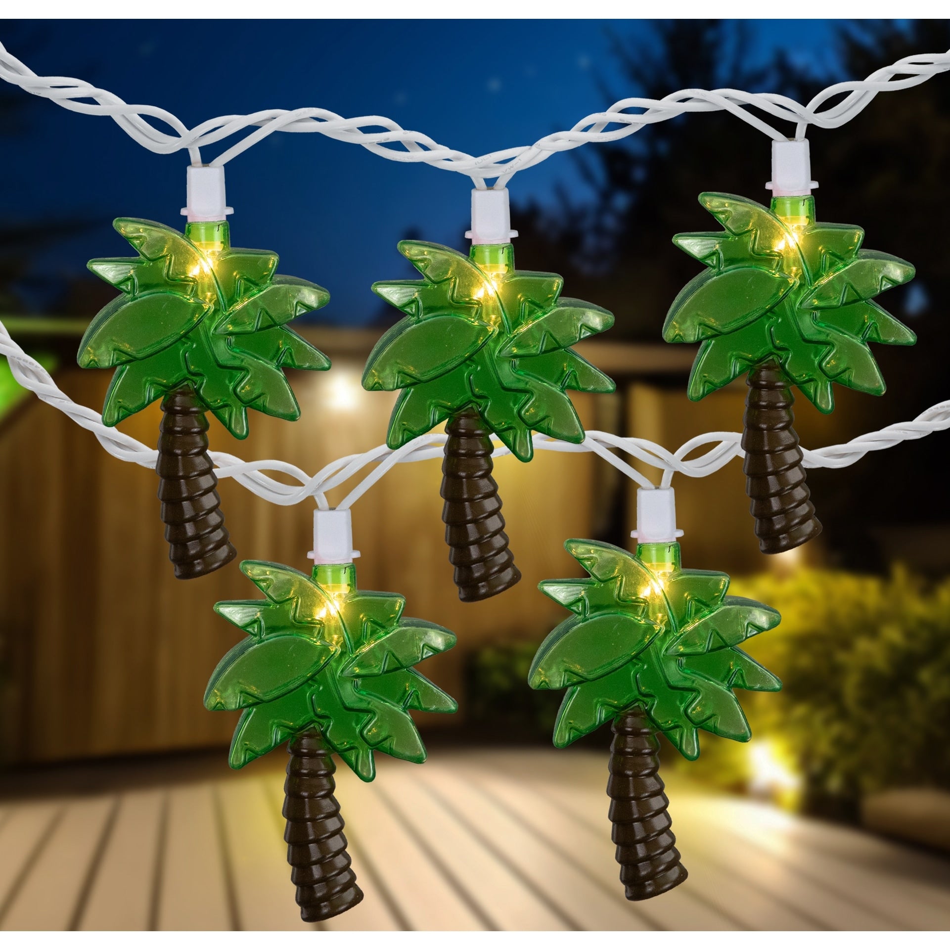 Set Of 10 Tropical Paradise Green Palm Tree Patio And Garden Novelty Christmas Lights White Wire