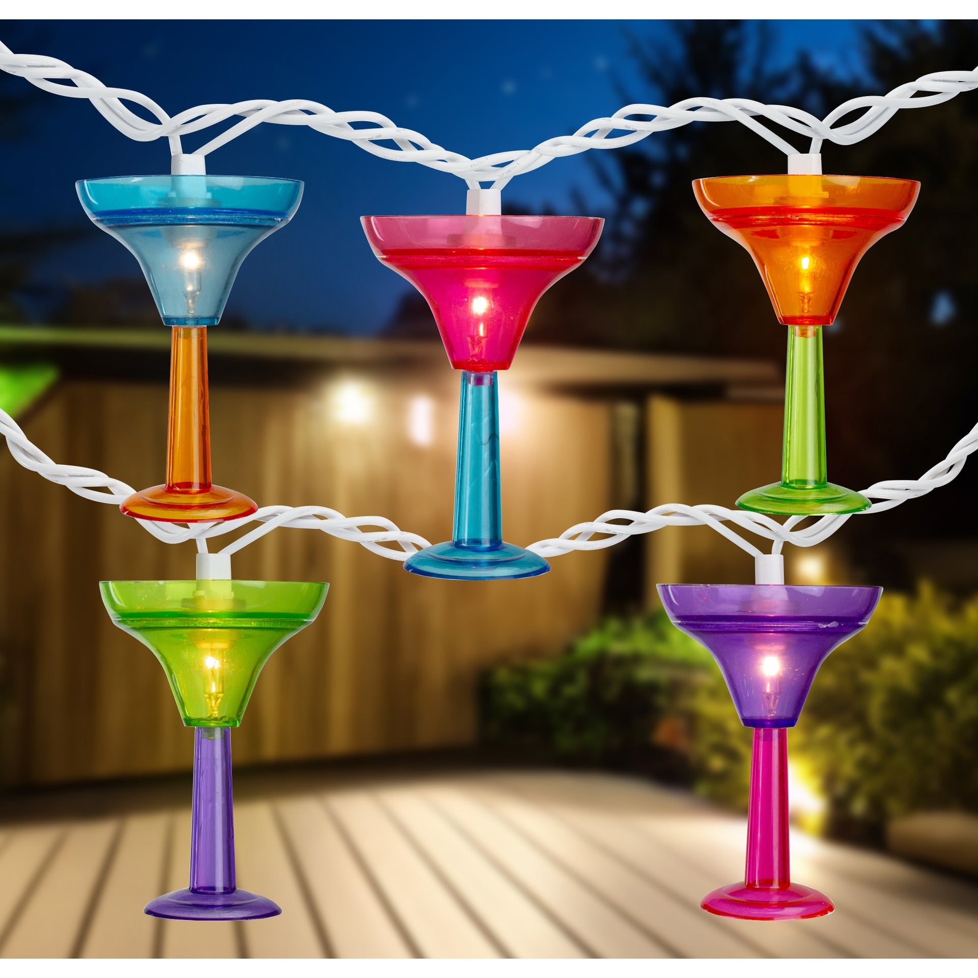 10 Martini Glass Summer Outdoor Patio String Lights 7.5Ft White Wire