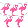 Set Of 10 Pink Flamingo Summer Garden Patio Lights White Wire