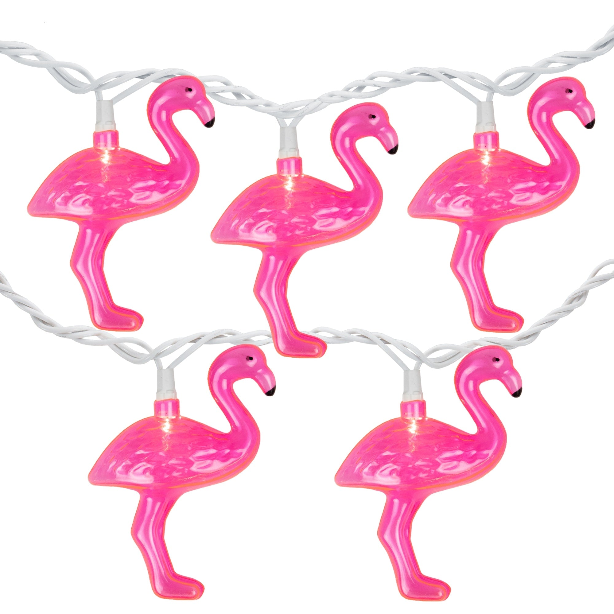 Set Of 10 Pink Flamingo Summer Garden Patio Lights White Wire