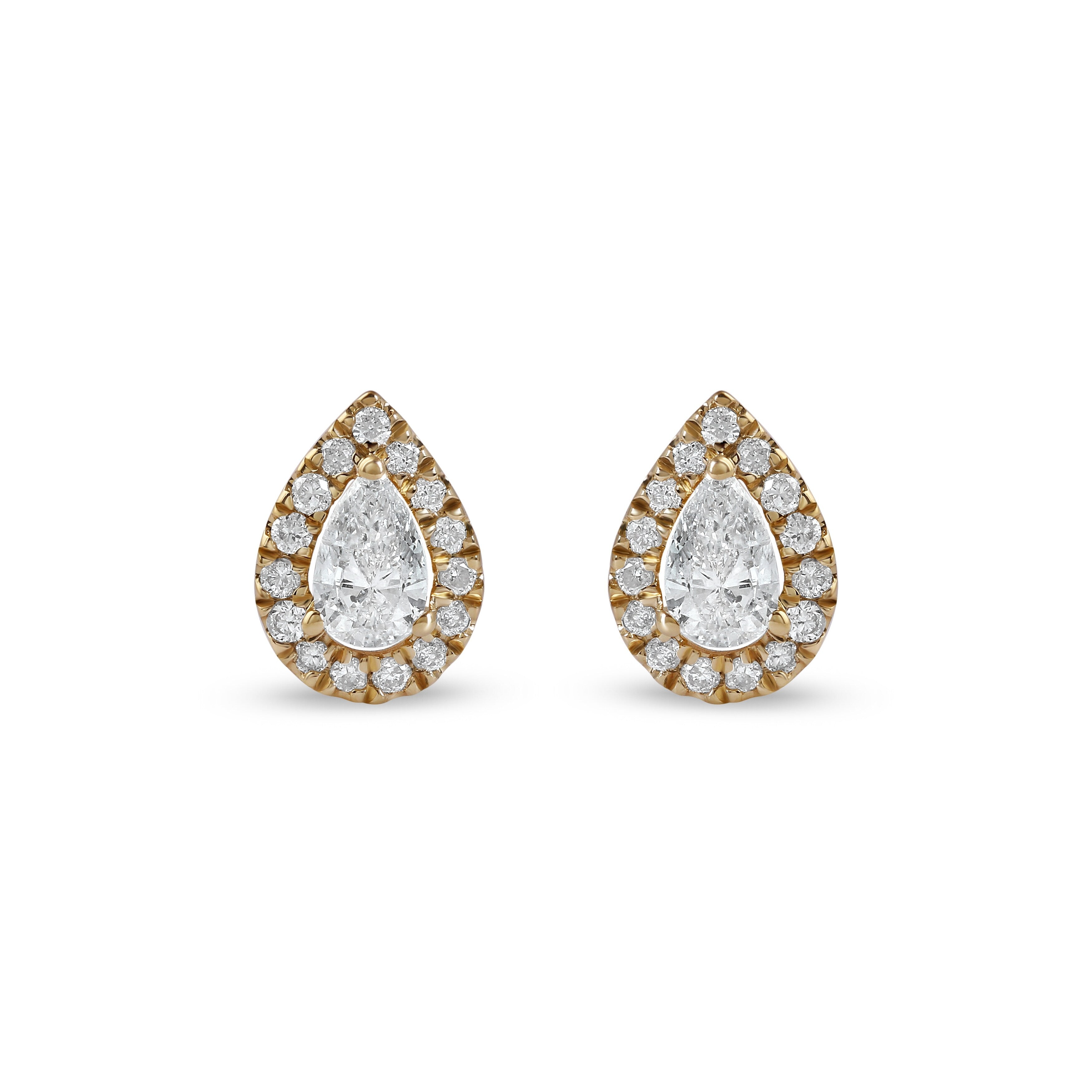 1 3Ct Tdw Diamond Pear Shape Diamond Halo Earrings In 10K Gold By De Couer