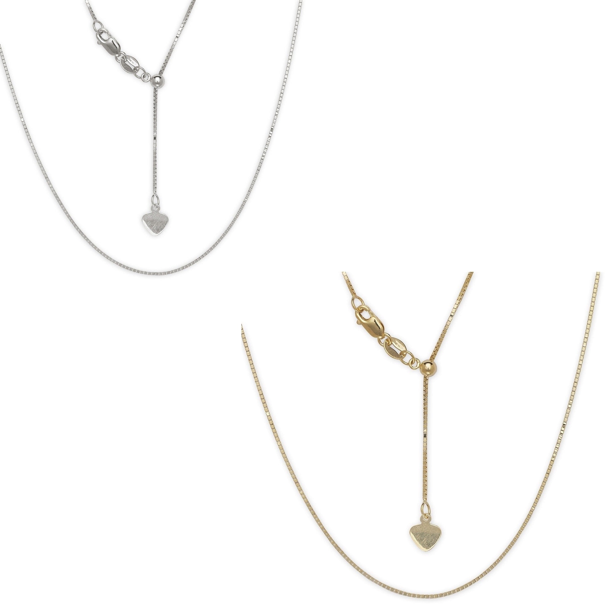 Curata 10K Yellow Or White Gold Italian 0.7Mm Adjustable Box Chain Necklace