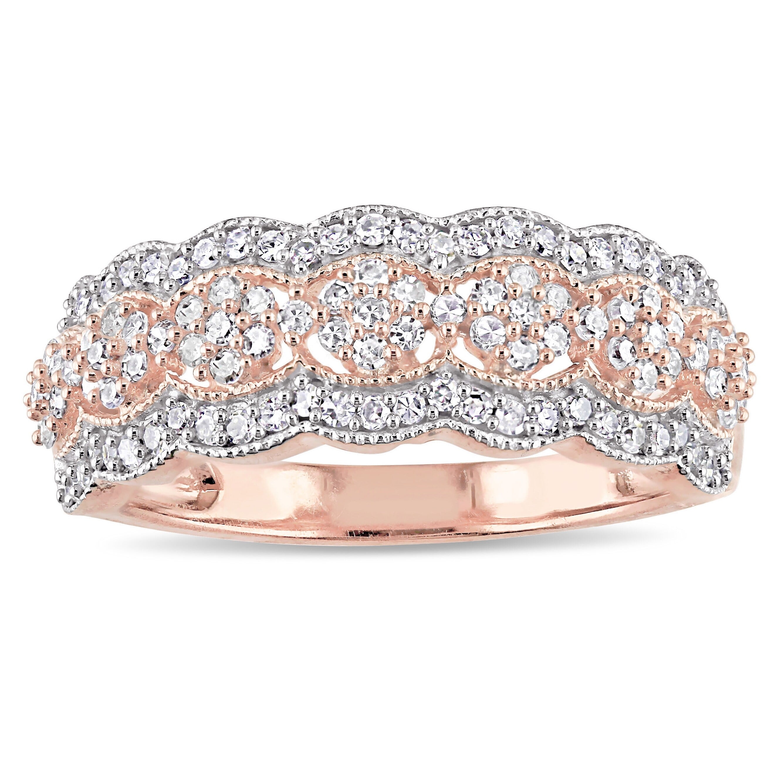 Miadora Signature Collection 10K Rose Gold 1 2Ct Tdw Diamond Milgrain Detail Anniversary Band White