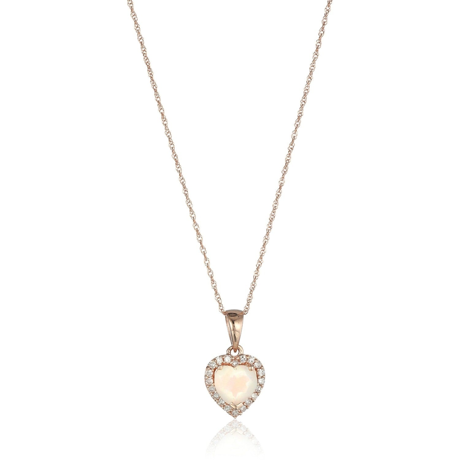 10K Rose Gold Ethiopian Opal Heart And Diamond Pendant Necklace 18