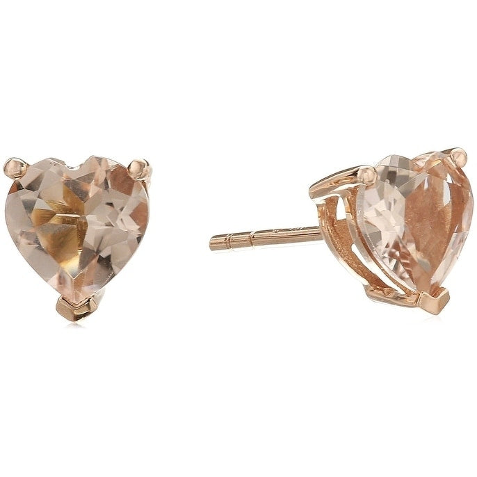Pinctore 10K Rose Gold Morganite 6Mm Heart Stud Earrings Peach