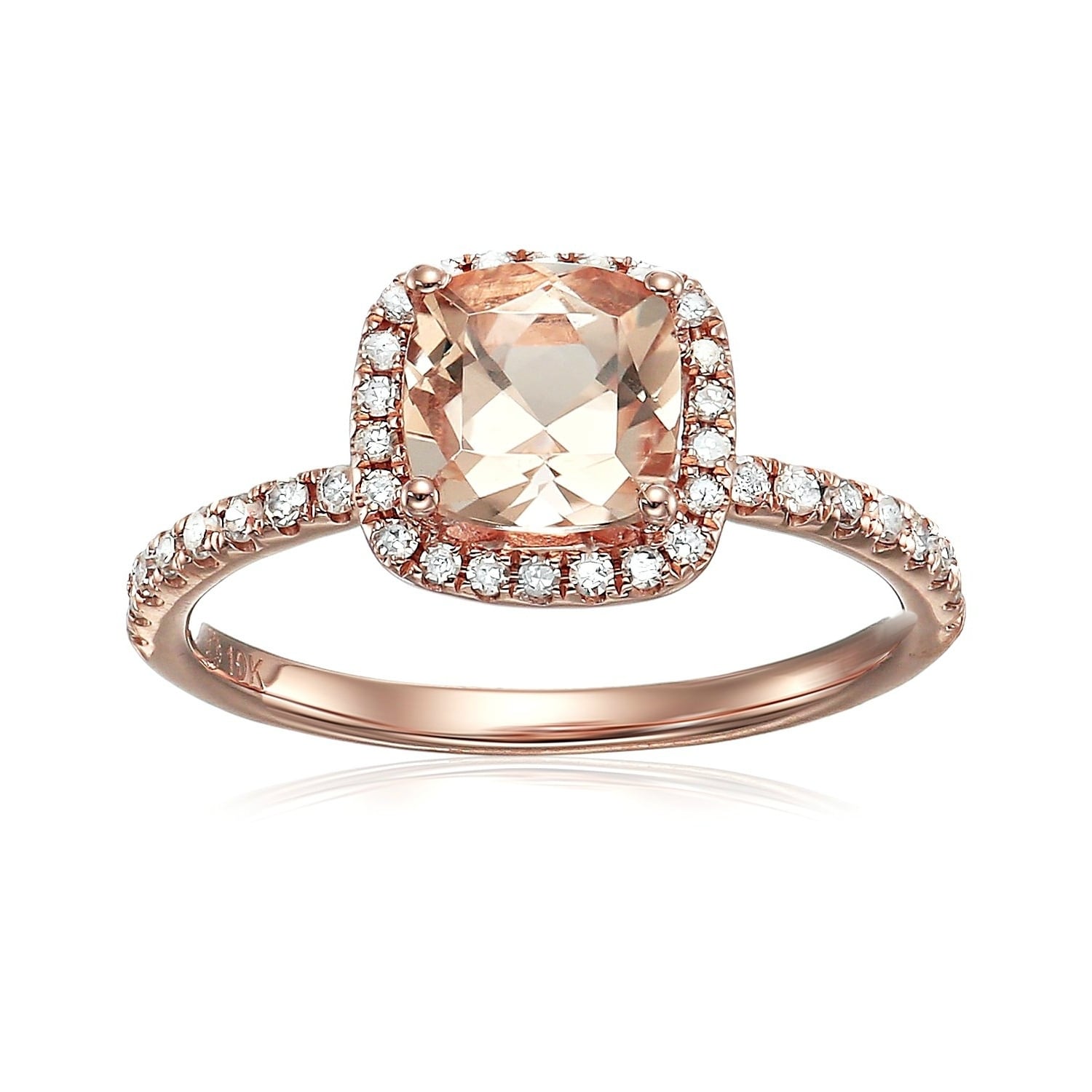 Pinctore 10K Rose Gold Morganite And 1 3Ct Tdw Diamond Cushion Engagement Ring H I I1 I2