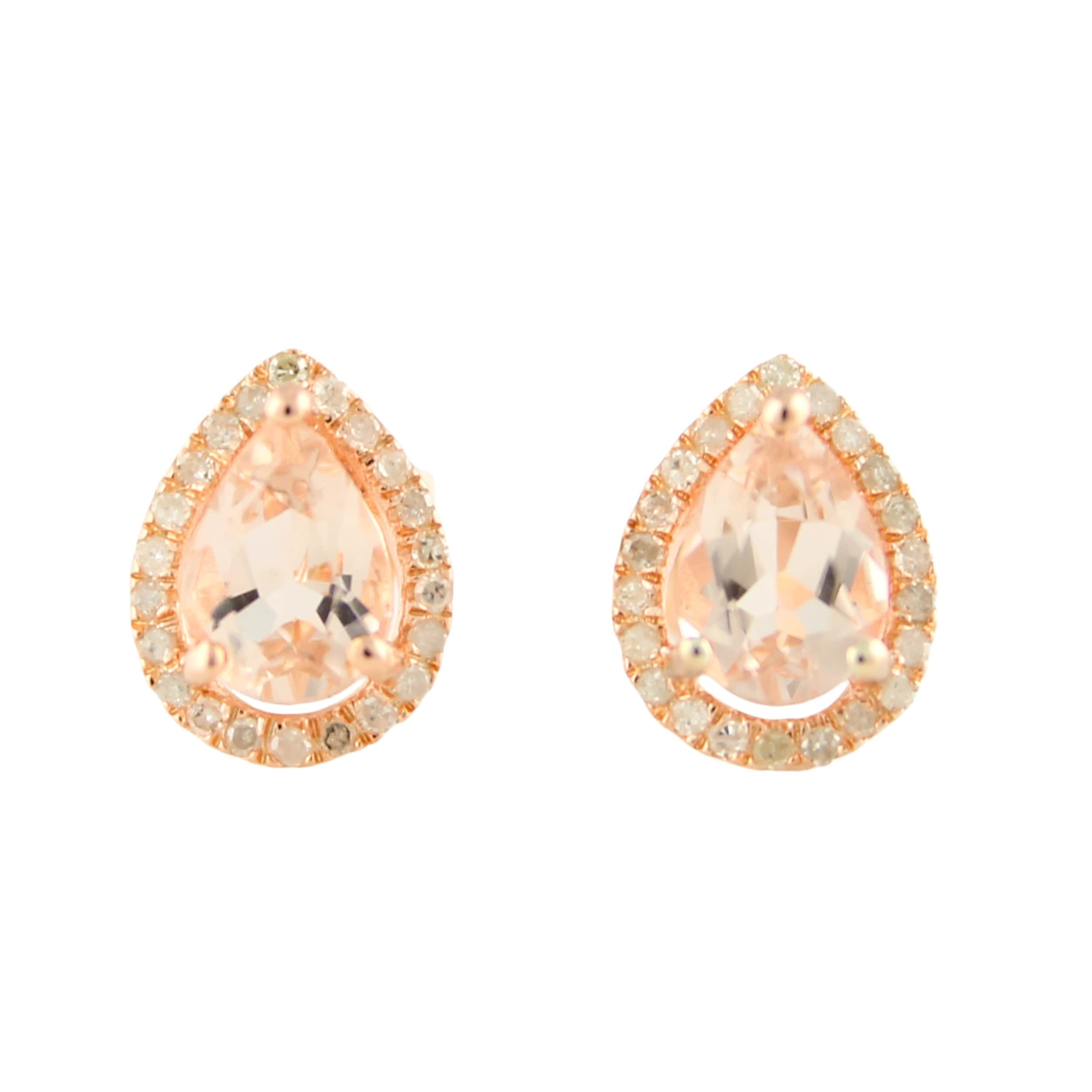 Pinctore 10K Rose Gold Morganite Diamond Princess Diana Earrings Peach