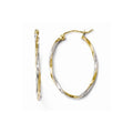 10K Two Tone Gold Swirl Oval Long Hoop Earrings White