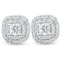 10K White Gold 1 2 Ct Tdw Diamond Double Cushion Halo Studs Womens Earrings