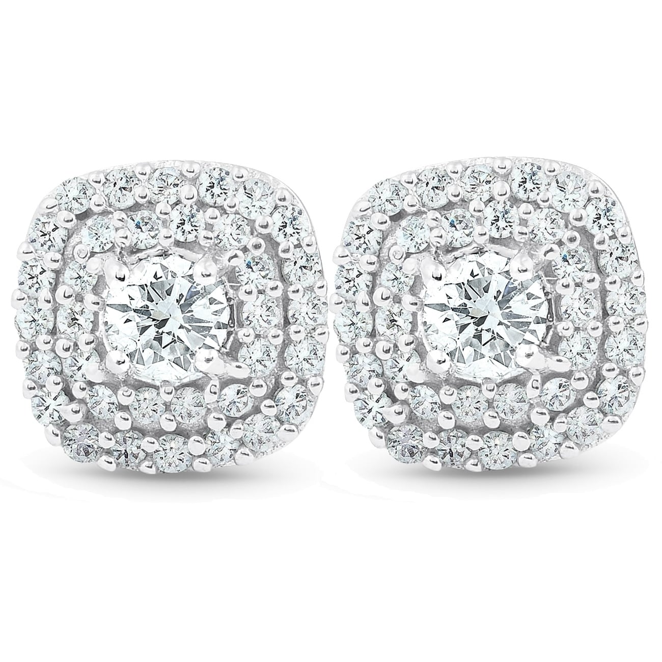 10K White Gold 1 2 Ct Tdw Diamond Double Cushion Halo Studs Womens Earrings