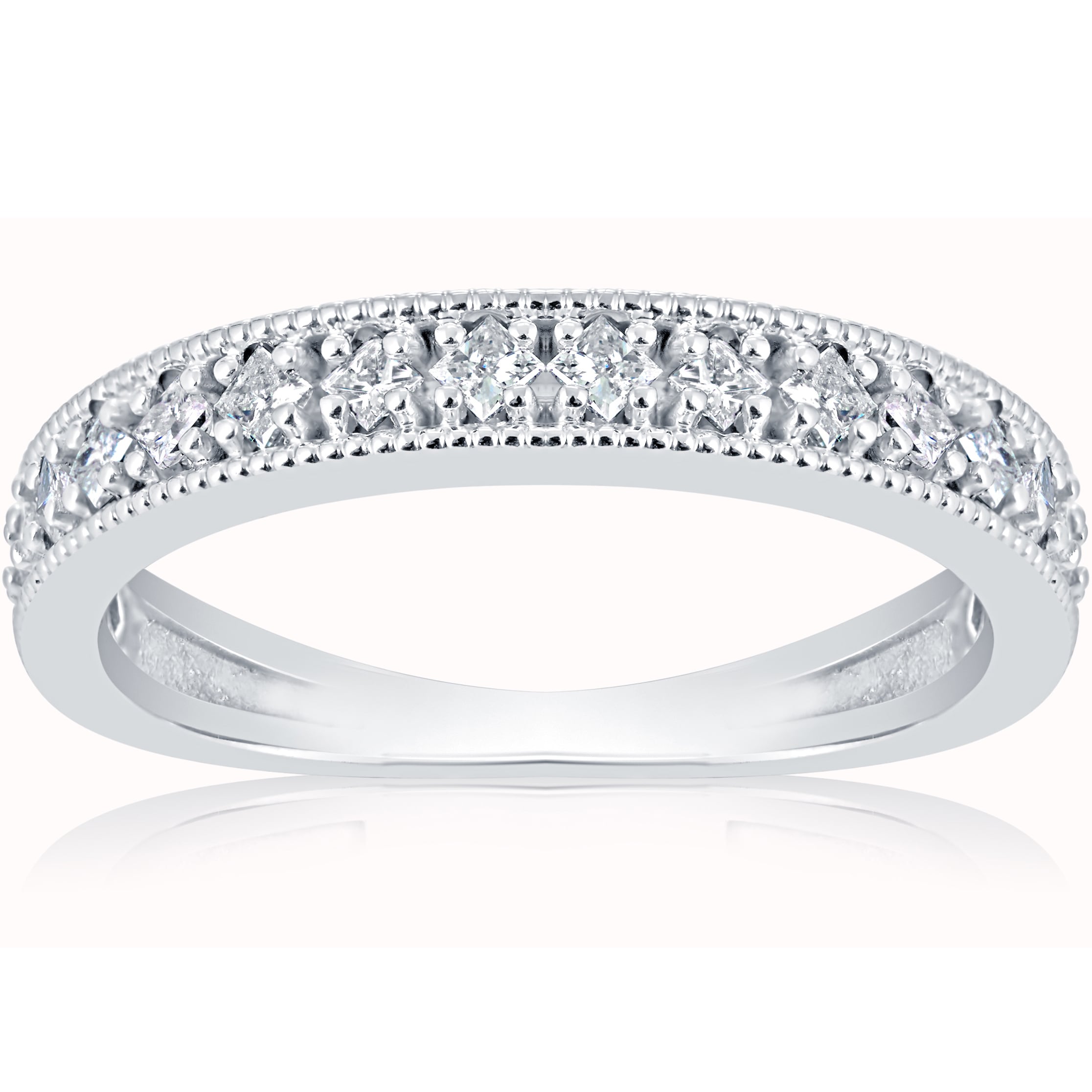 10K White Gold 1 3 Ct Tdw Princess Cut Diamond Wedding Ring Stackable Band