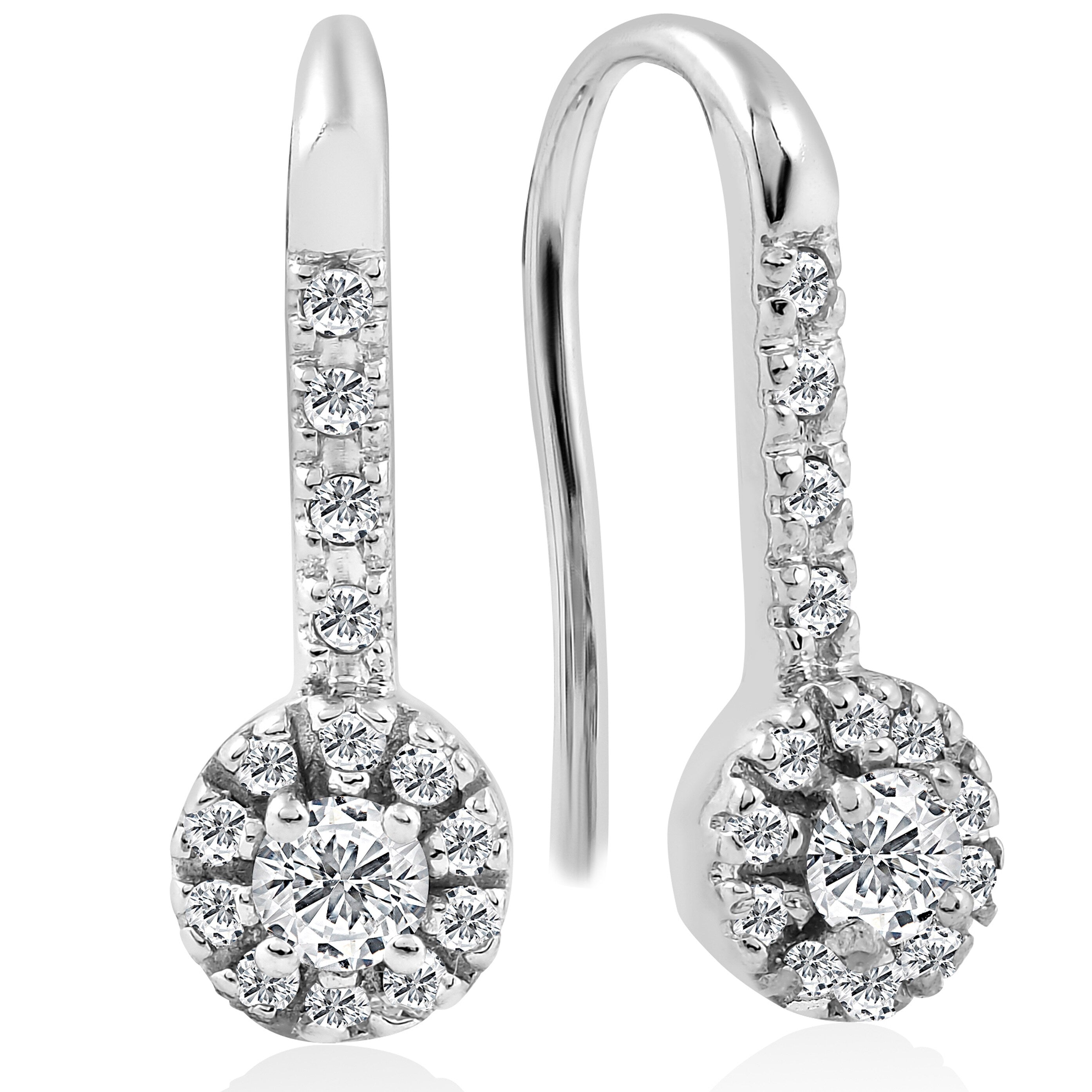 10K White Gold 1 4 Ct Tdw Diamond Halo Drop Stud Earrings