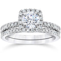 10K White Gold 5 8Ct Tdw Engagement Cushion Halo Wedding Ring Set