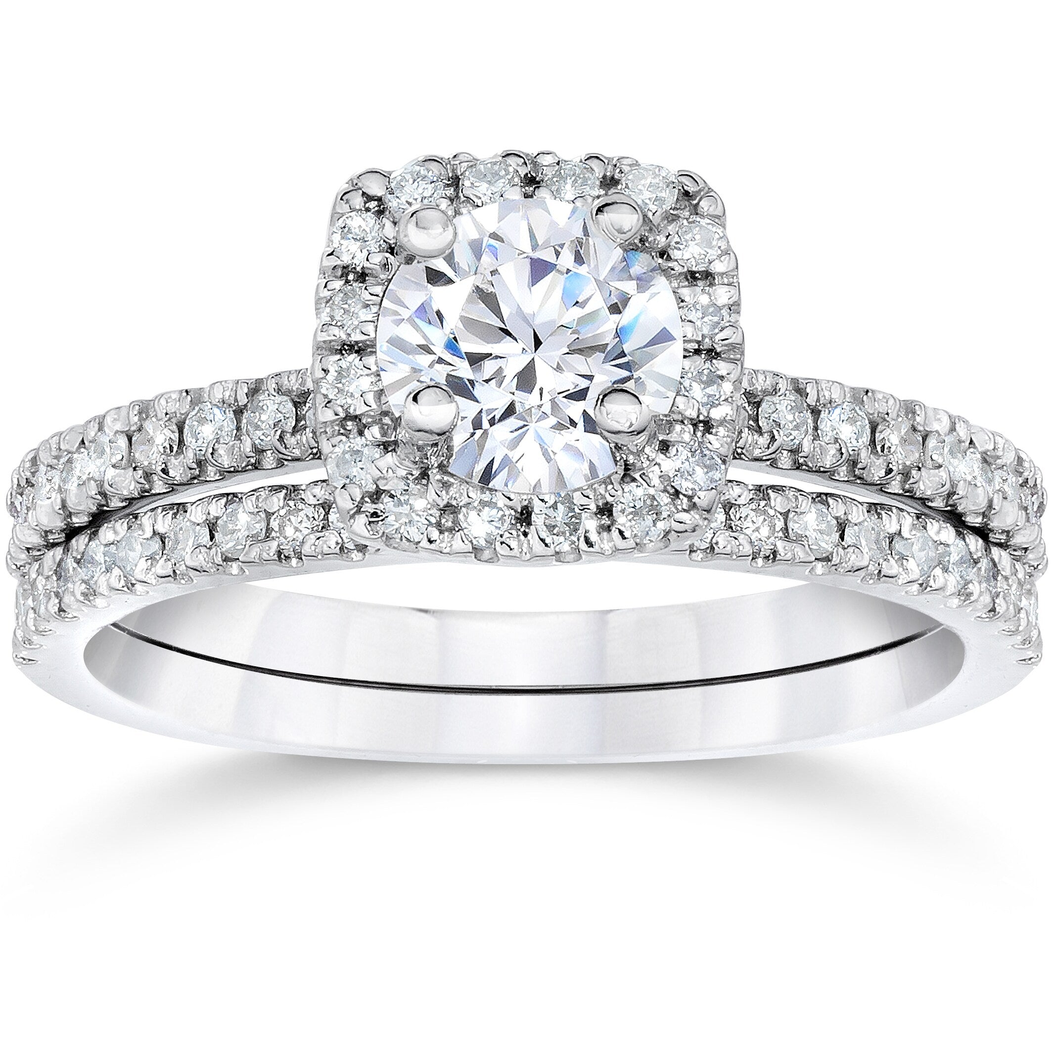10K White Gold 5 8Ct Tdw Engagement Cushion Halo Wedding Ring Set