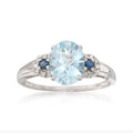 Pinctore 10K White Gold Aquamarine Blue Sapphire Diamond Ring Size 7