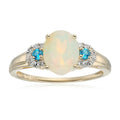 Pinctore 10K White Gold Ethiopian Opal Diamond 3 Stone Engagement Ring Size 7 Blue