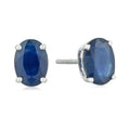 Pinctore 10K White Gold Genuine Blue Sapphire Oval Stud Earrings