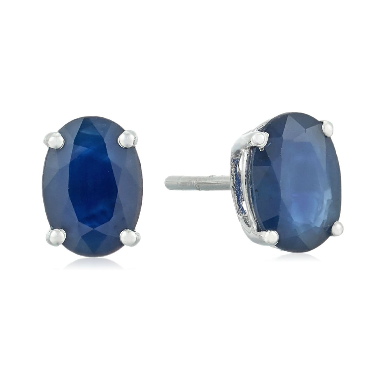 Pinctore 10K White Gold Genuine Blue Sapphire Oval Stud Earrings
