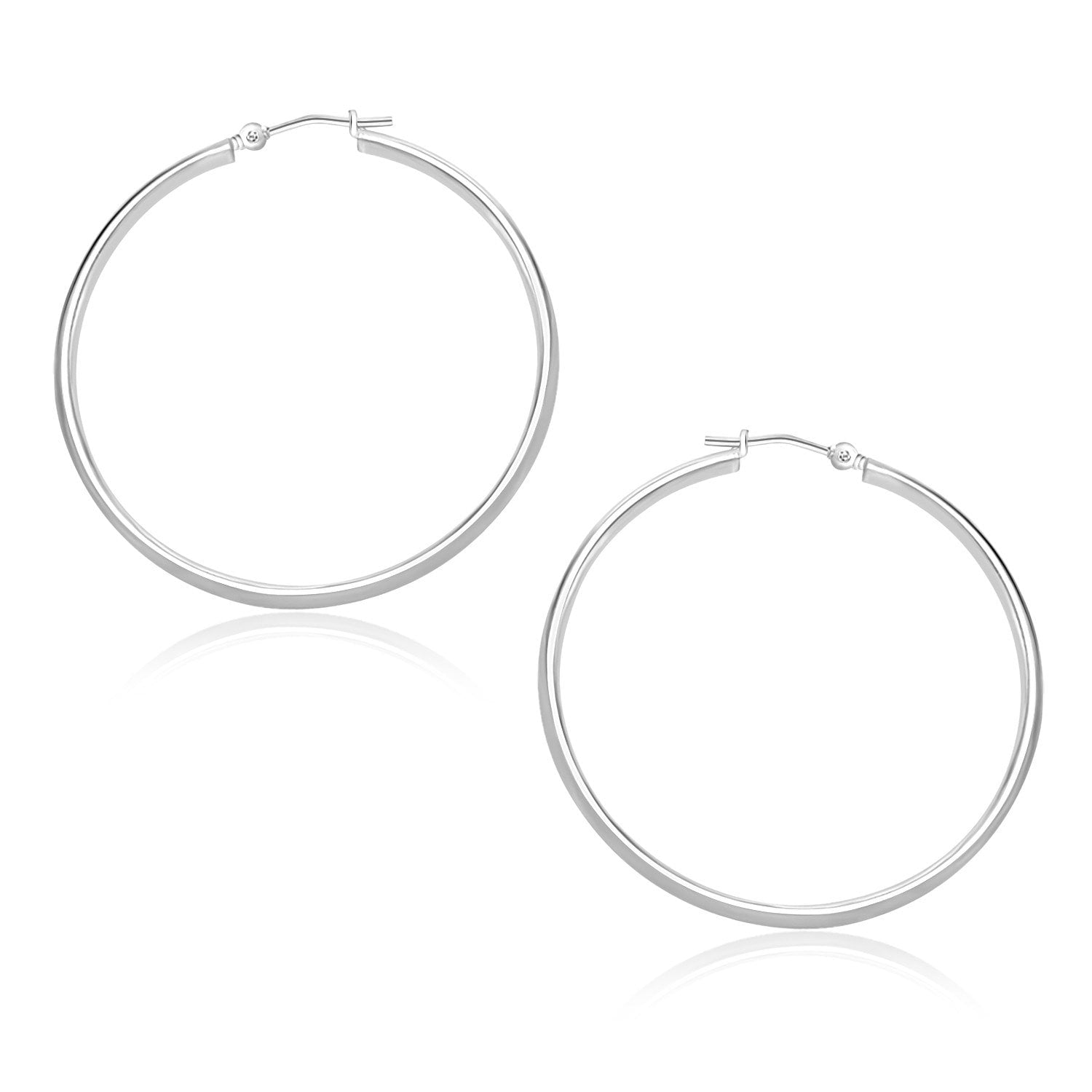 10K White Gold Polished Hoop Earrings 30Mm