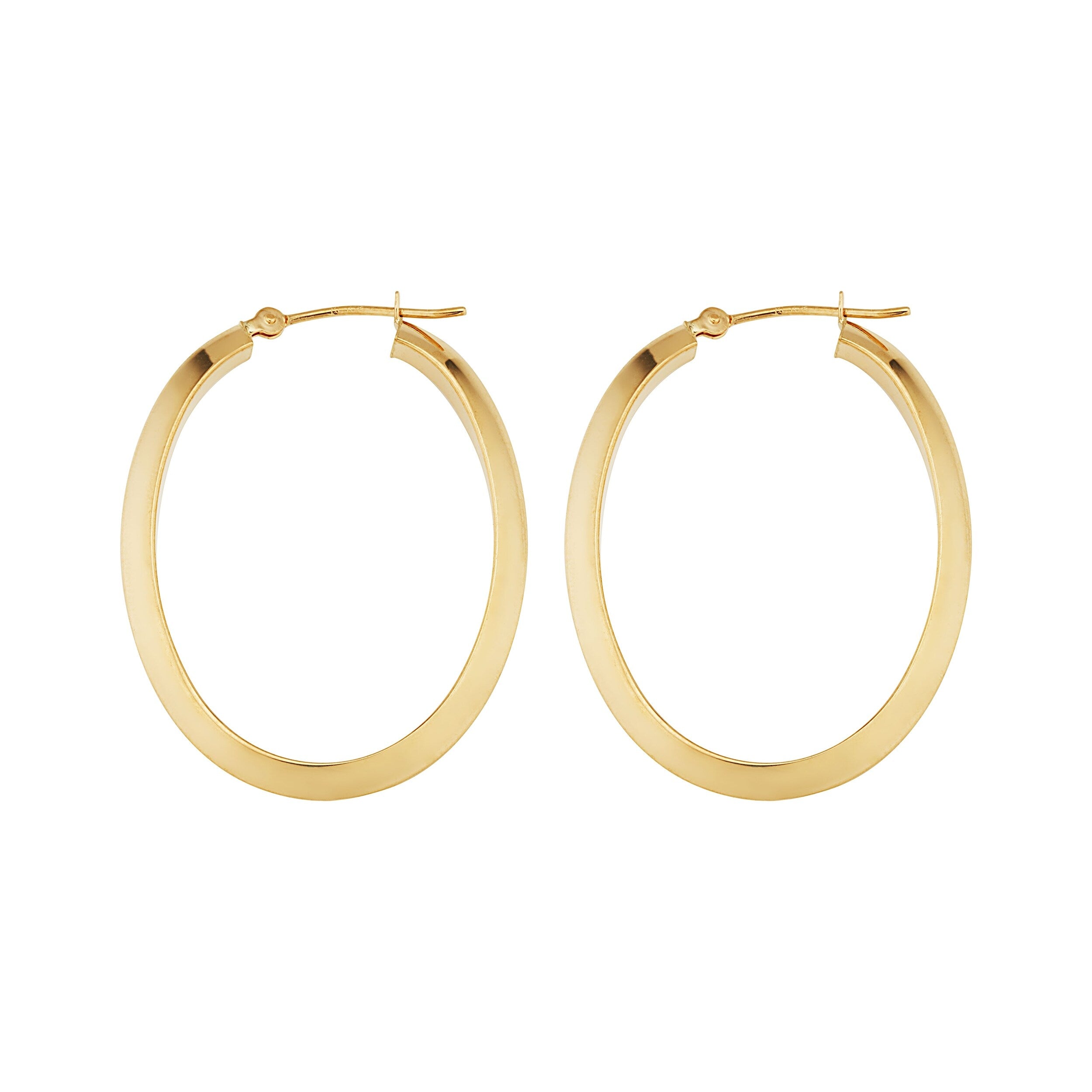 10K Yellow Gold 2.5X30Mm Knife Edge Oval Hoop Earrings
