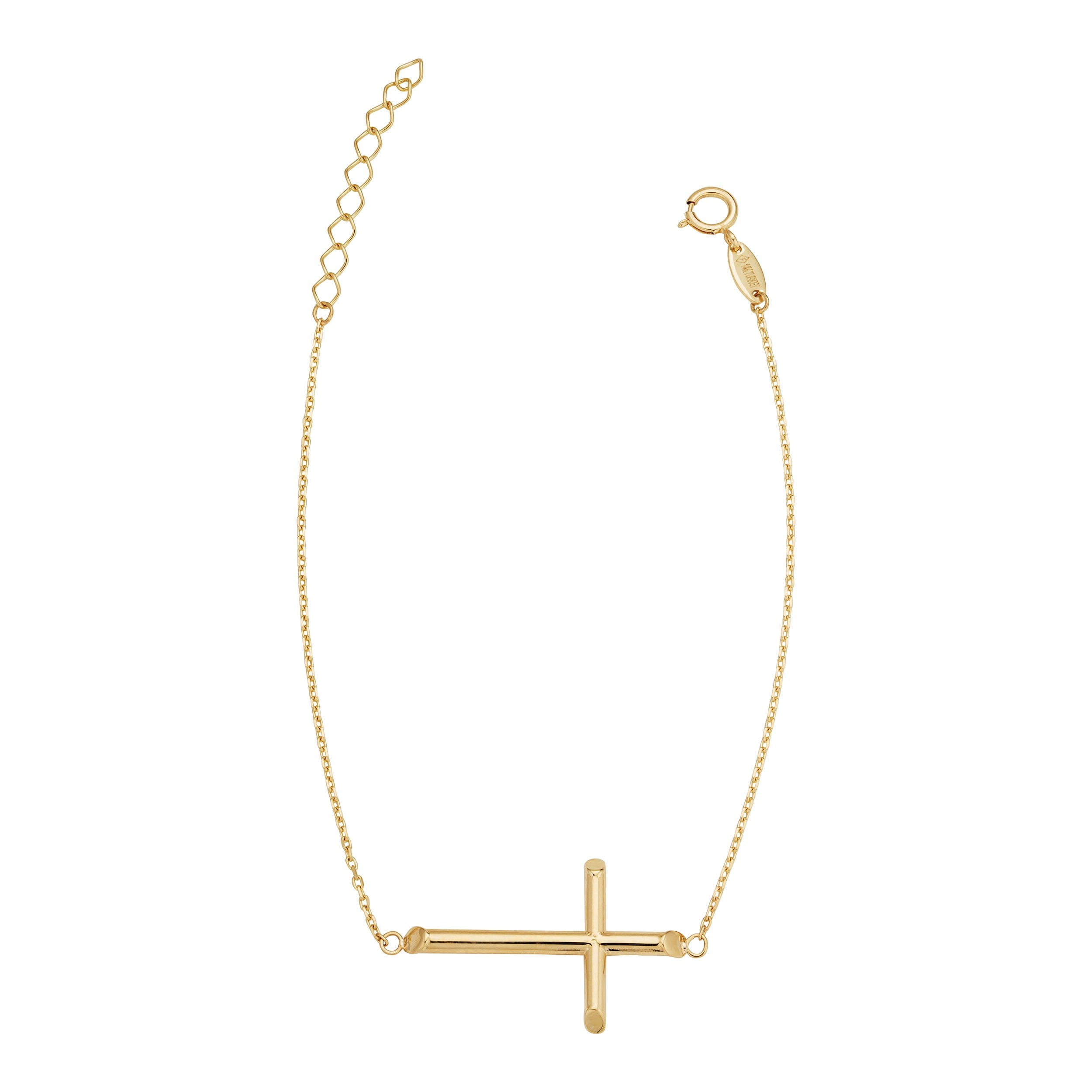 10K Yellow Gold Cross Inline Adjustable Bracelet Adjusts To 6.5 And 7.5 Inches