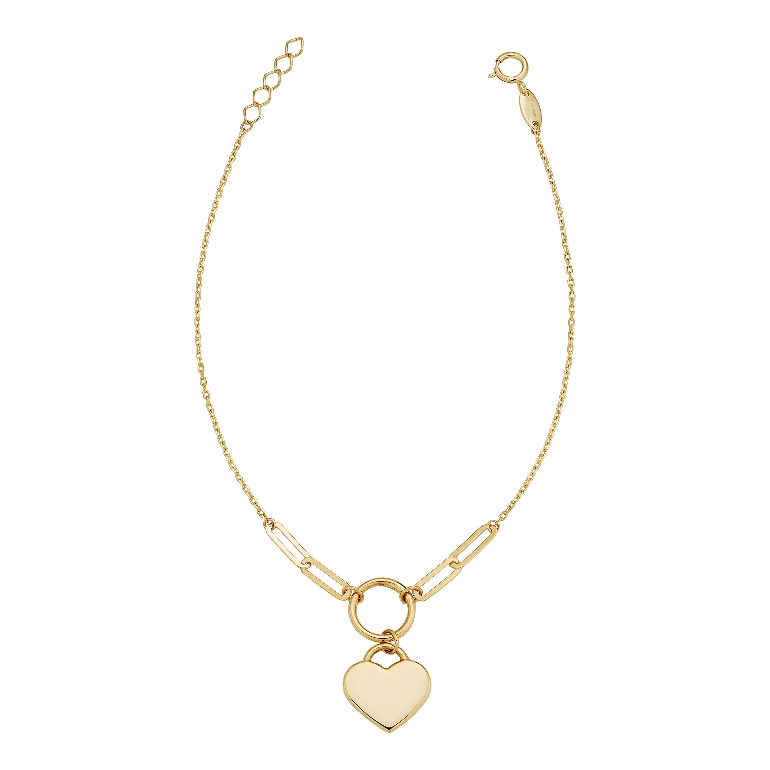 10K Yellow Gold Heart Dangle Adjustable Bracelet 7.75 Inches