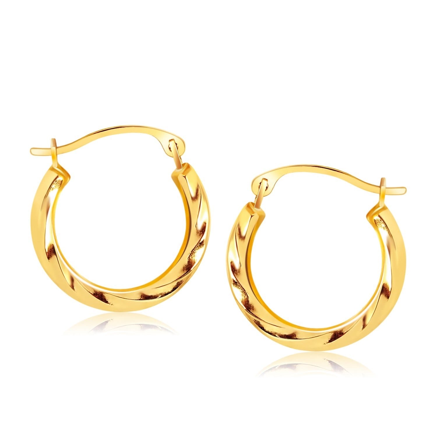 10K Yellow Gold Hoop Earrings In Textured Polished Style 5 8 Inch Diameter