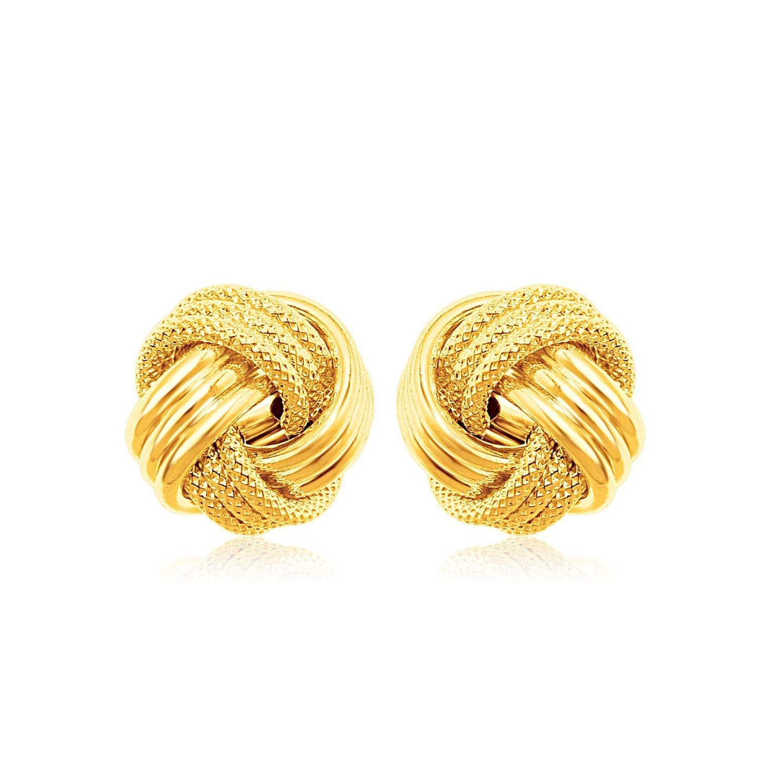 10K Yellow Gold Love Knot With Ridge Texture Earrings