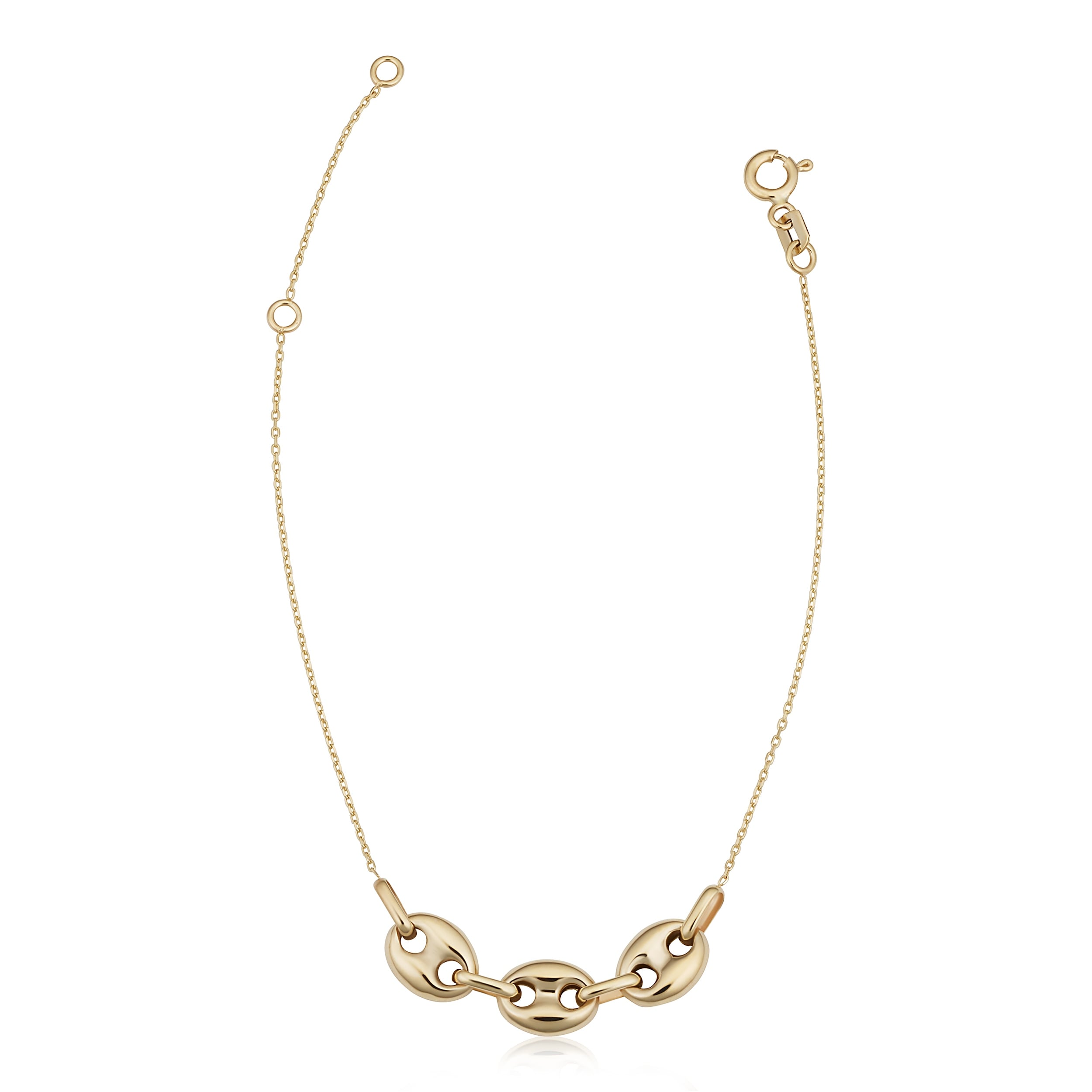 10K Yellow Gold Mariner Anchor Puffed Link Adjustable Bracelet Adjusts To 6.5 And 7.5 Inches
