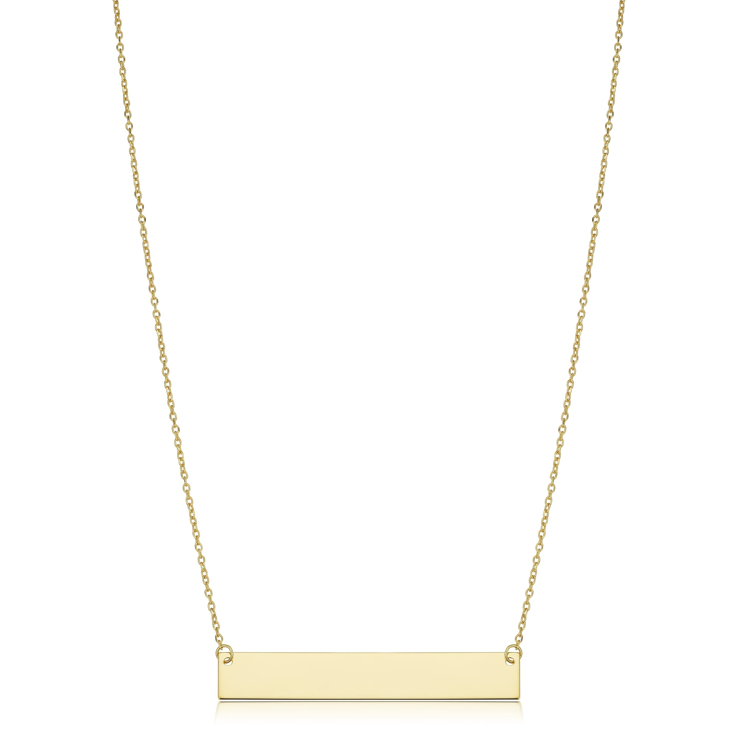 10K Or 14K Gold Engraveable Bar Cable Chain Necklace 18 Inch