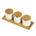 10Pc Bamboo Ceramic Condiment Set White