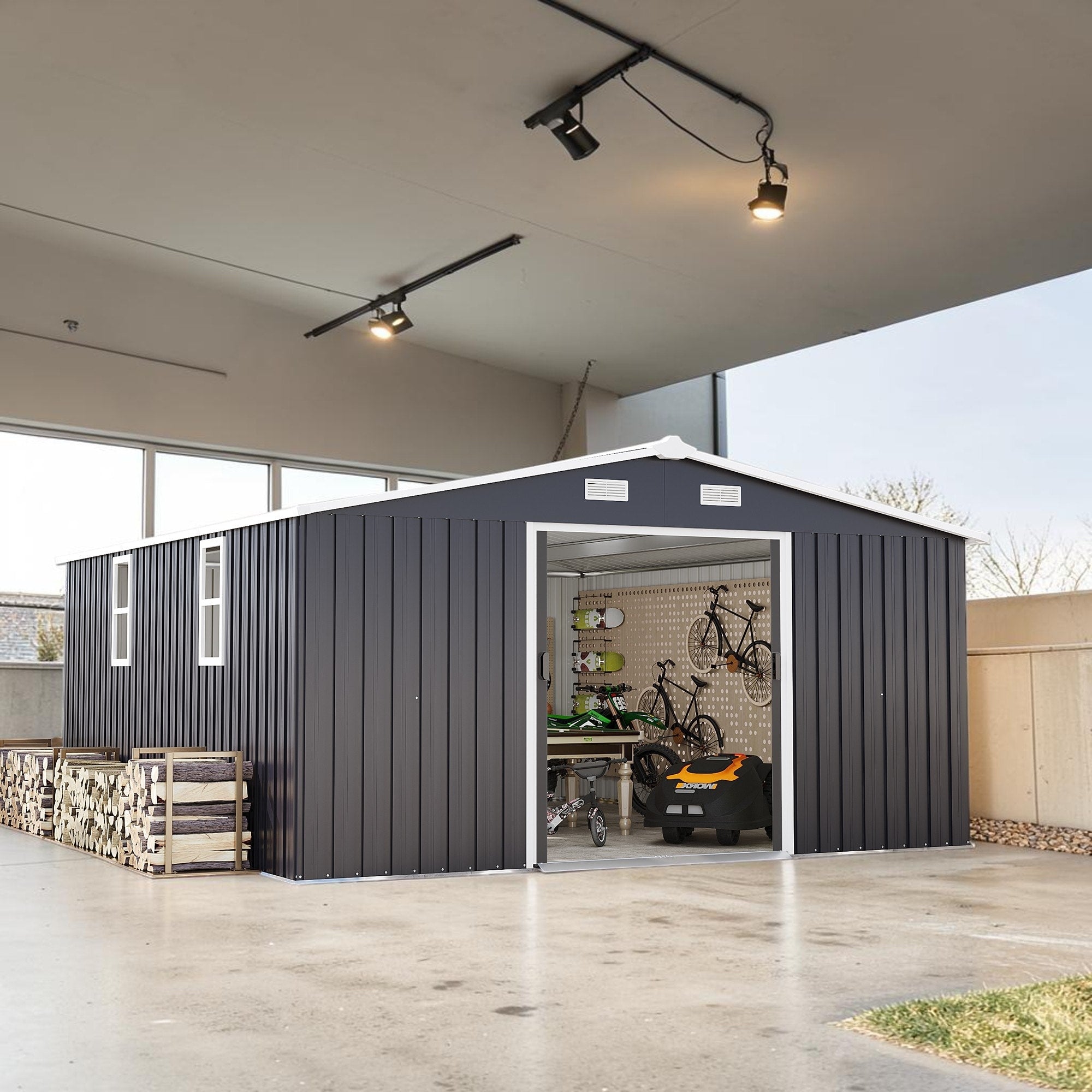 10X12 Ft Metal Storage Shed With Windows Outdoor Garden Tool Shed With Waterproof Steel Panels And Lockable Door