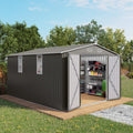 10X12 Ft Outdoor Storage Shed Large Metal Garden Shed With Double Door And Two Translucent Windows Waterproof Tool Shed Grey