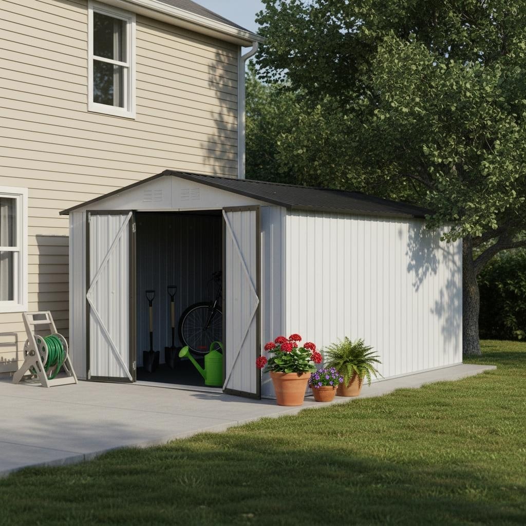 10X12 Ft Metal Garden Sheds Outdoor Storage Sheds