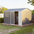 10X8 Ft Steel Storage Shed With Window Lockable Doors Sloped Roof Outdoor Garden Tool Shed