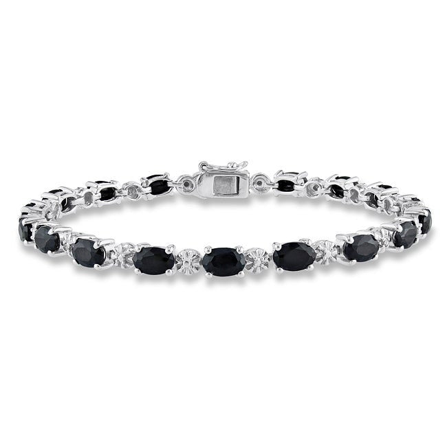Miadora Sterling Silver Black Sapphire And Diamond Accent Birthstone Tennis Bracelet
