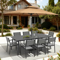 11 Piece Outdoor Dining Set 8 Stackable Chairs And Aluminum Table W 10 Ft Umbrella And Base Stand