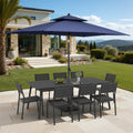 11 Piece Outdoor Dining Set Aluminum Table And 8 Stackable Chairs W 10 Ft Umbrella And Base Stand