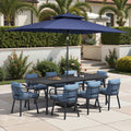11 Piece Outdoor Patio Dining Set With Sunbrella Cushion Aluminum Dining Table And Chairs W 10 Ft Umbrella And Base With Wheels