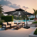 11 Ft Outdoor Aluminum Dual Top Solar Powered Led Patio Cantilever Umbrella And Weighted Base With Wheels And Drag Rod