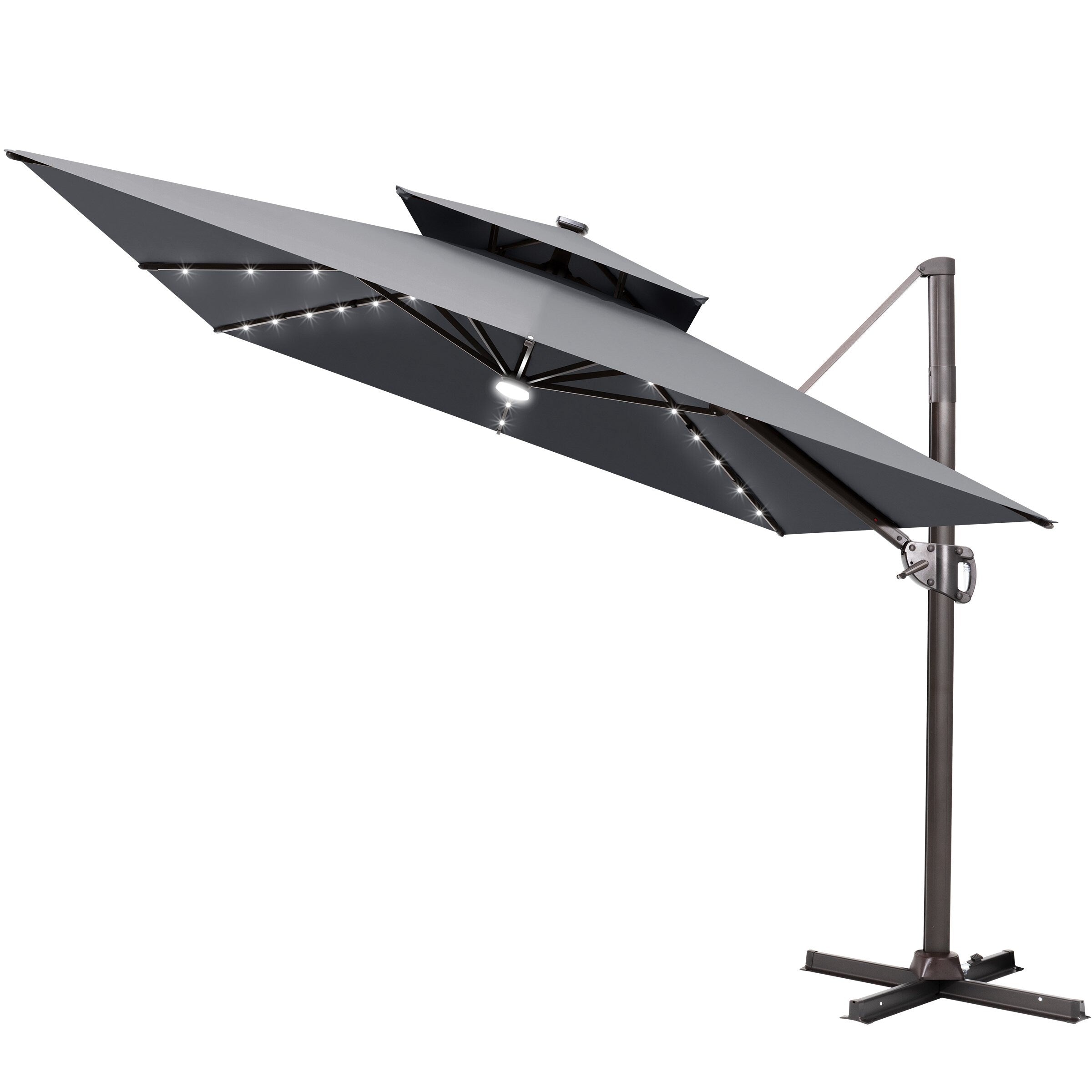 10 Ft Patio Cantilever Umbrella Outdoor Hanging Offset Umbrella With Crank And Cross Base Bronze Finish 500H Fadesafe Canopy