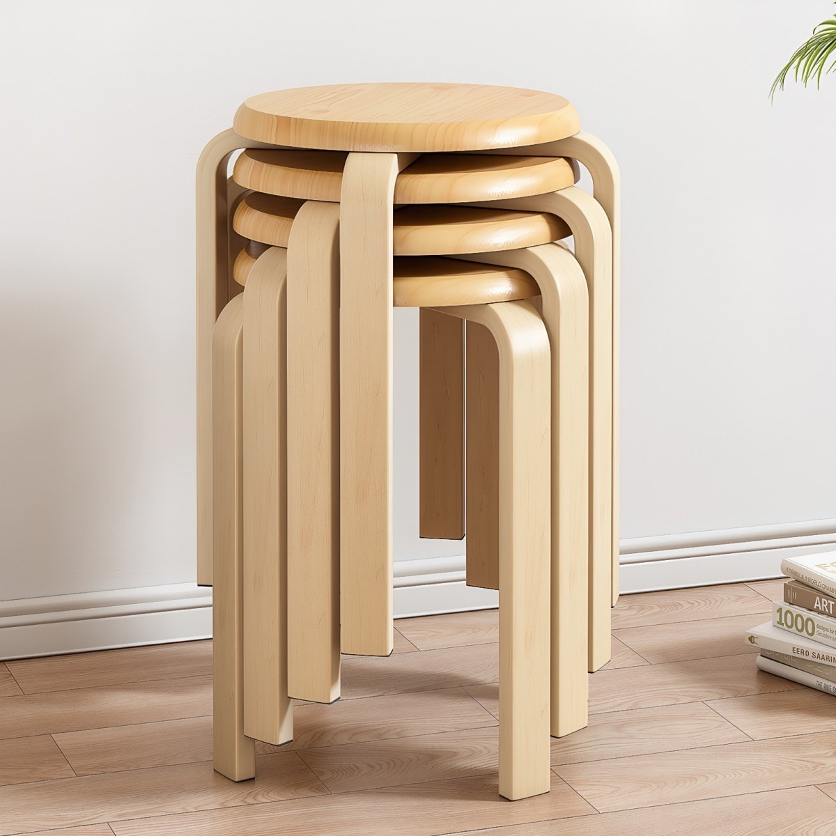 11.4 Stackable Round Backless Bentwood Stool Set Of 4