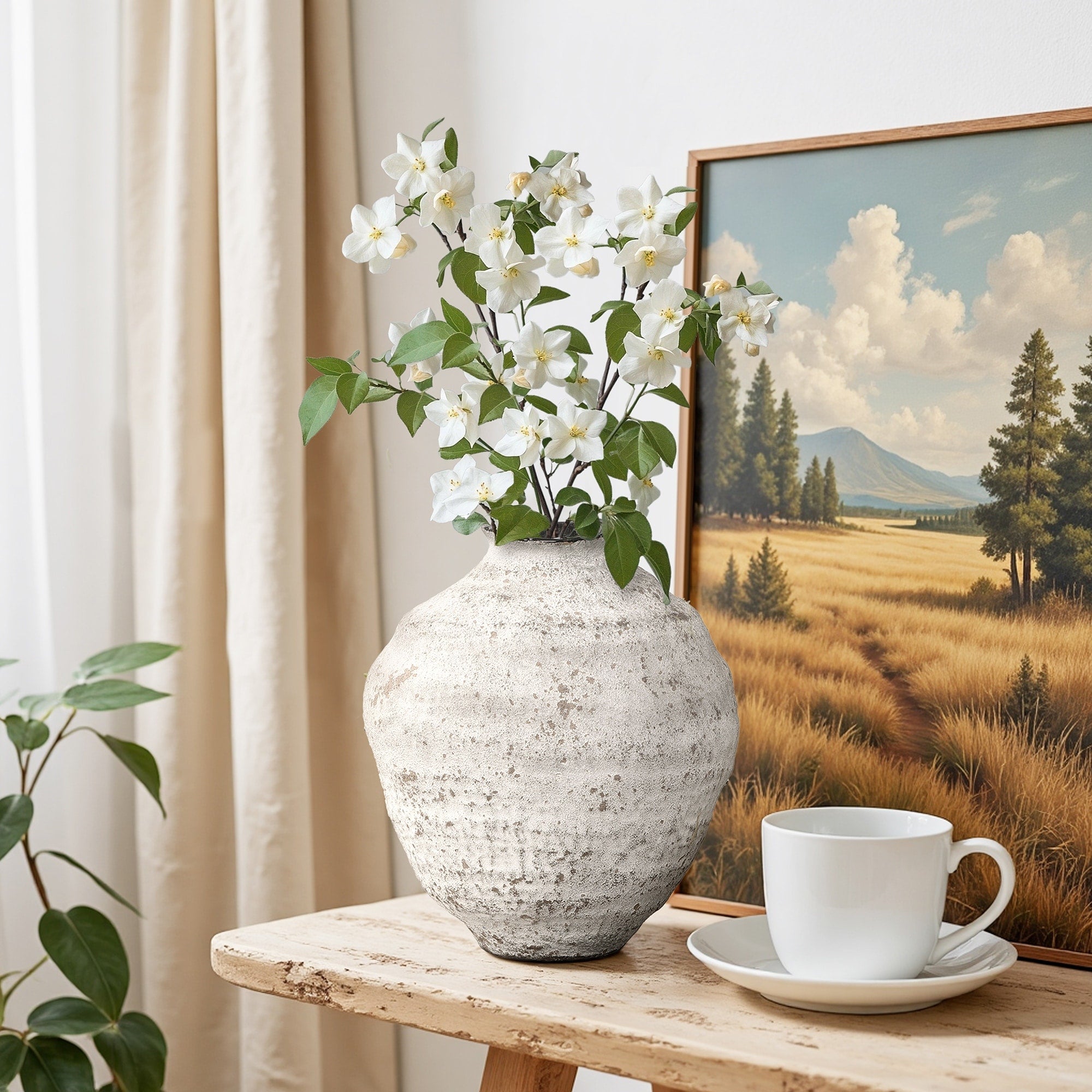 11.54 Rustic Gray Round Ceramic Vase Textured Accent For Home Decor