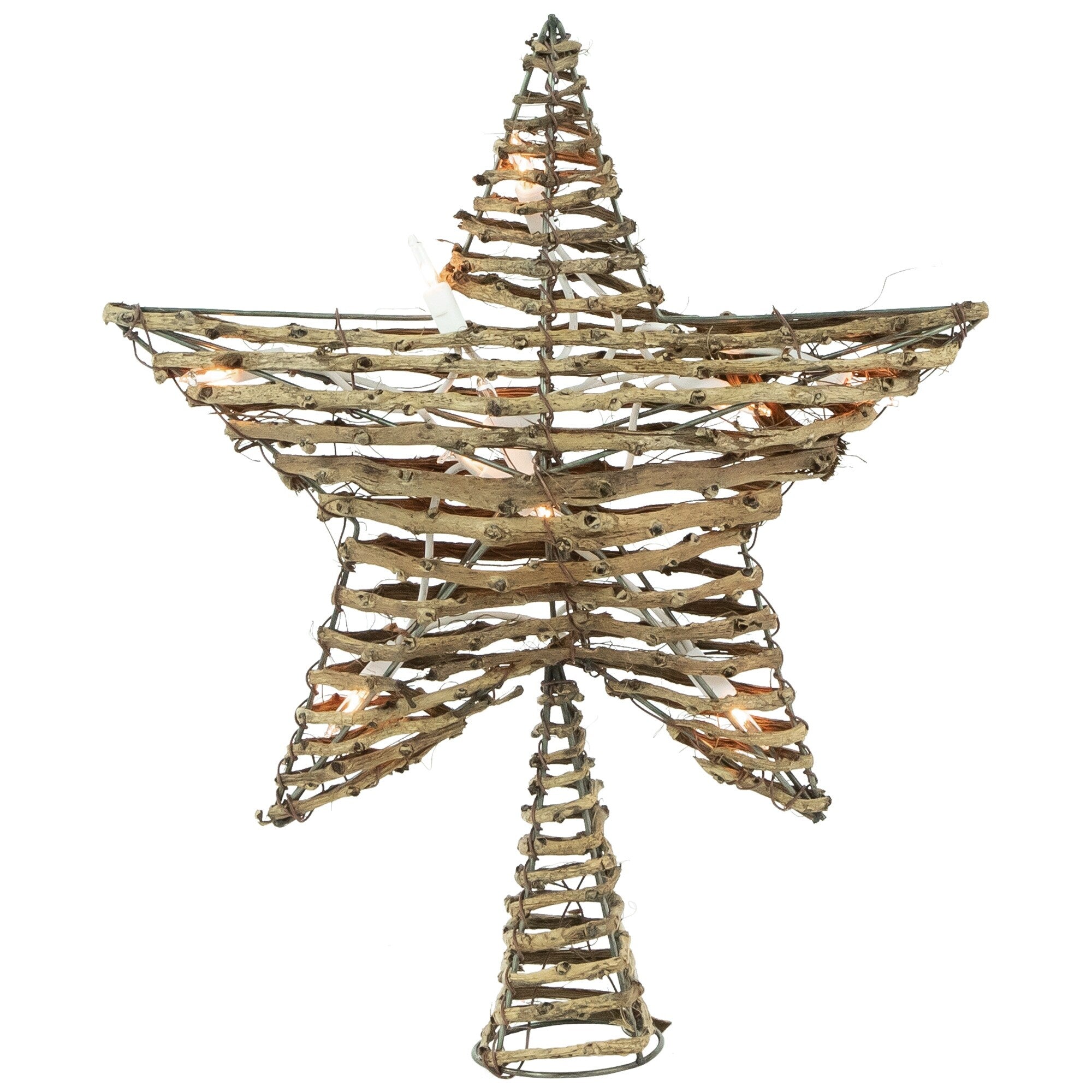 11.5 Natural Brown Rattan Star Christmas Tree Topper Clear Lights